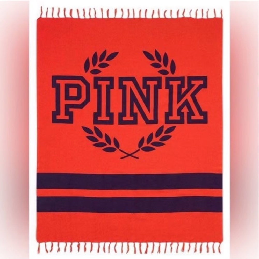 PINK Victoria's Secret Red Throw with Navy Logo and Laurel